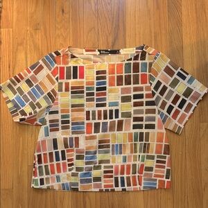 Dear Creatures Blue Red Graphic Boxy Blouse